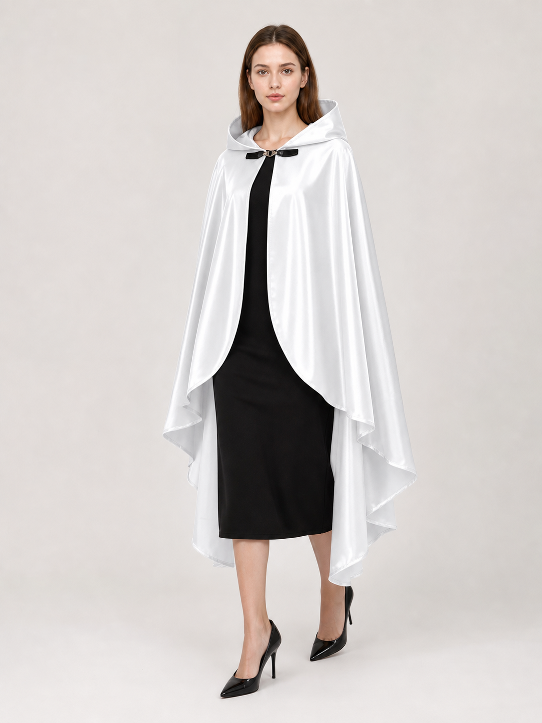 White Hooded Costume Cloak, Flowing Silhouette