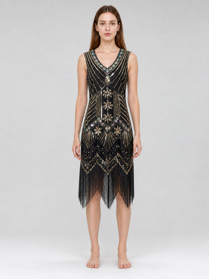 Art Deco Dress with Geometric Embellishment and Fringe