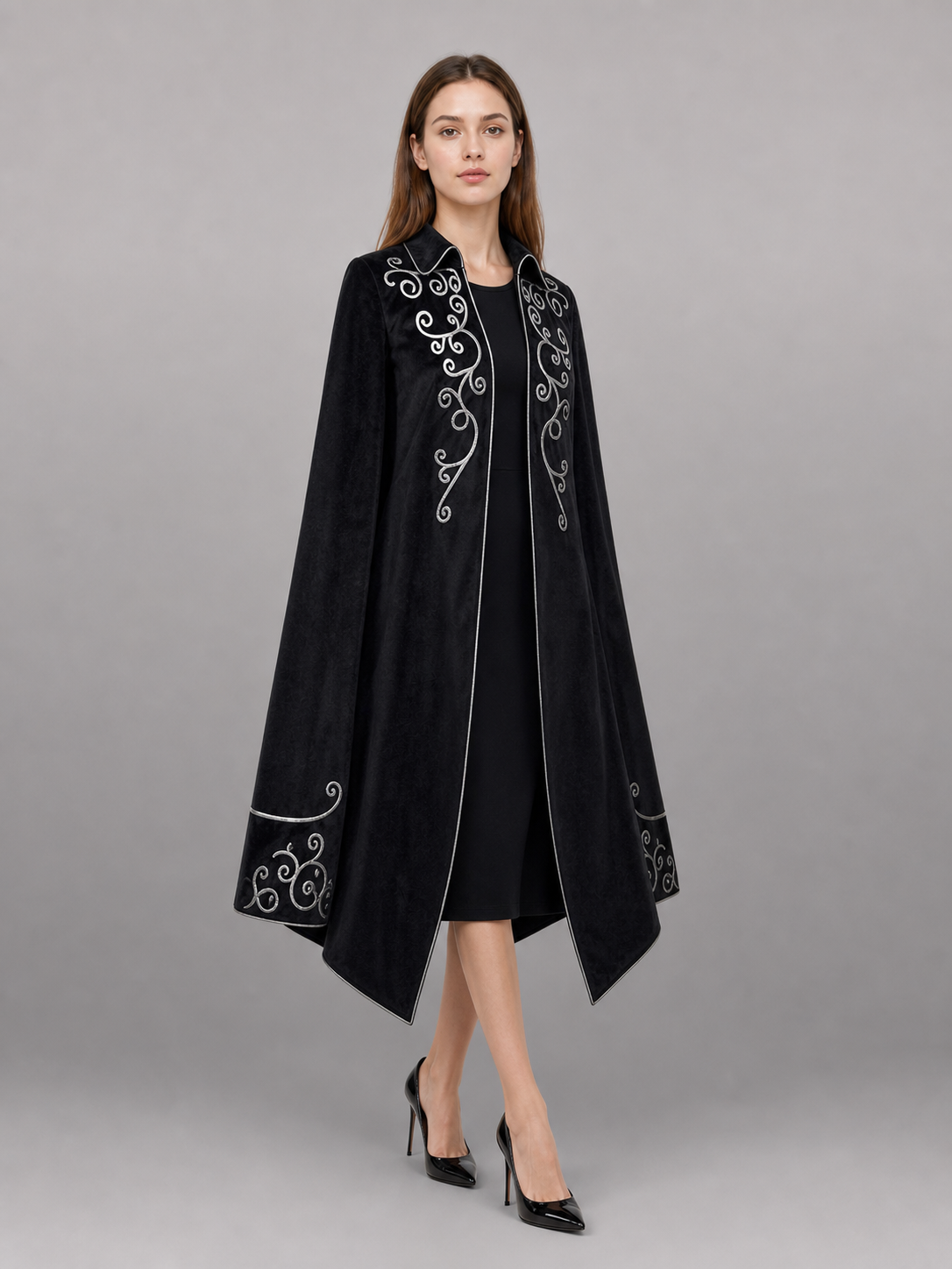 Black Carnival Tailcoat with Silver Embroidery