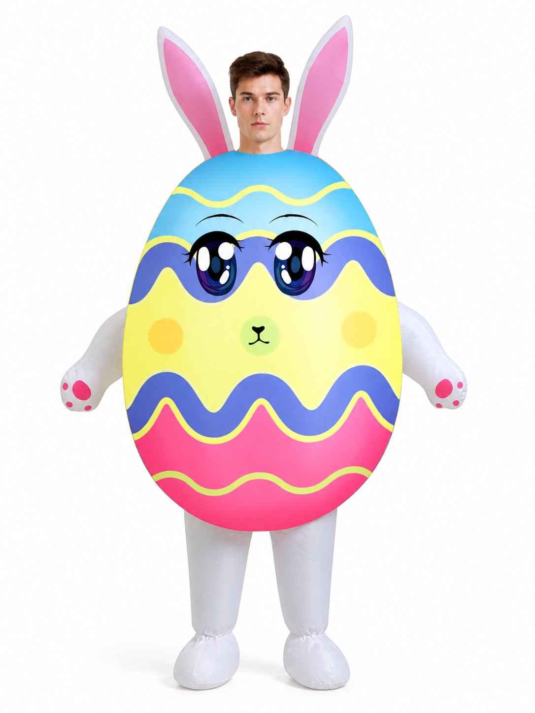 Inflatable Rabbit Egg Bodysuit Costume, Cartoon Striped Animal Outfit with Long front view