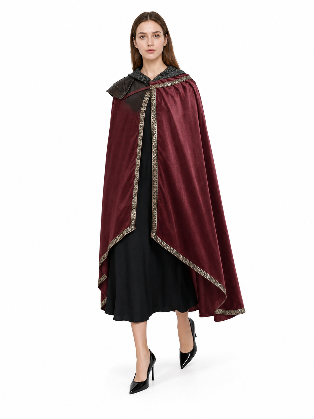 Burgundy Carnival Cape with Gold Trim