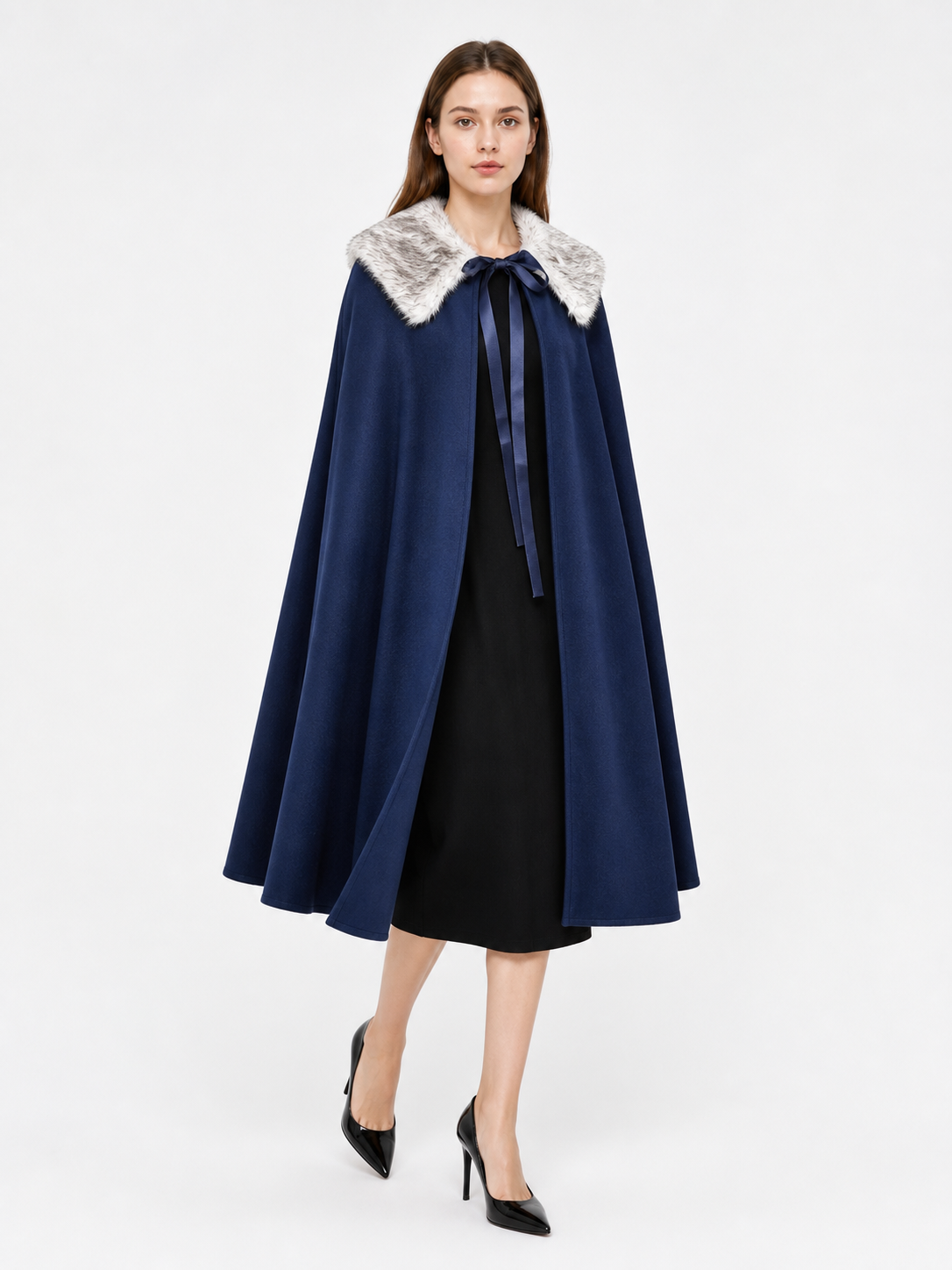 Blue Costume Cloak with Fur-Look Collar