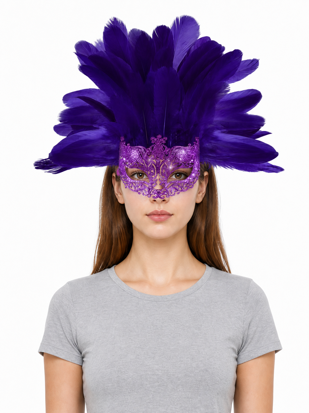 Carnival Headpiece with Feathers and Mask