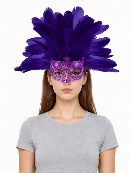 Carnival Headpiece with Feathers and Mask