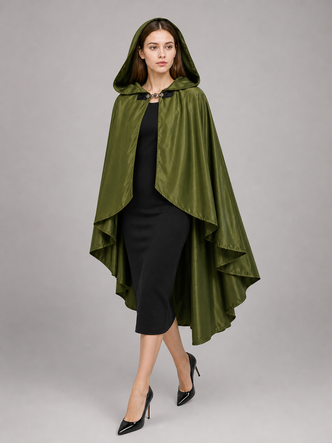 Green Costume Cloak with a Large Hood