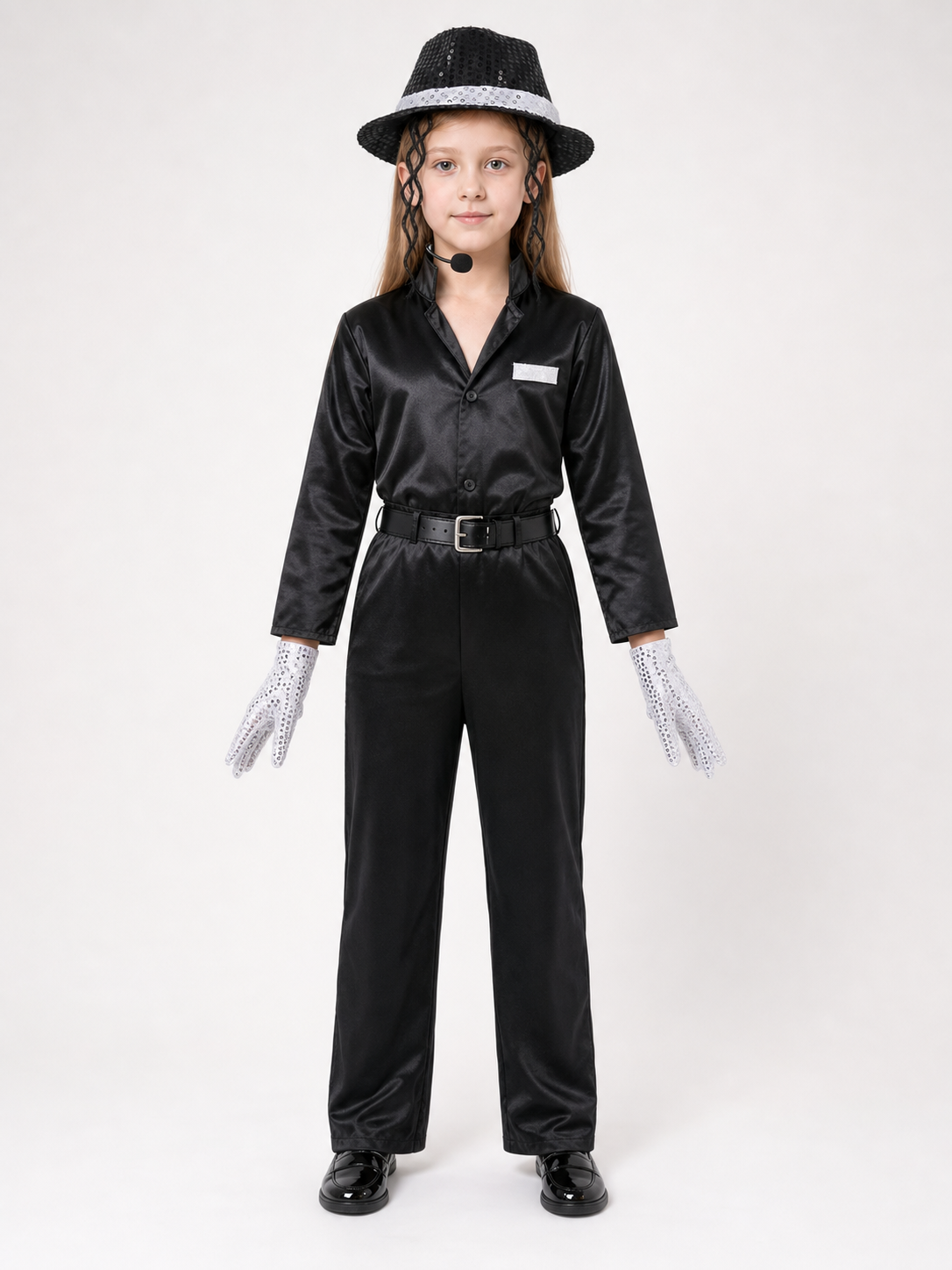 Carnival Costume Set: Hat with Hair Strands and Gloves
