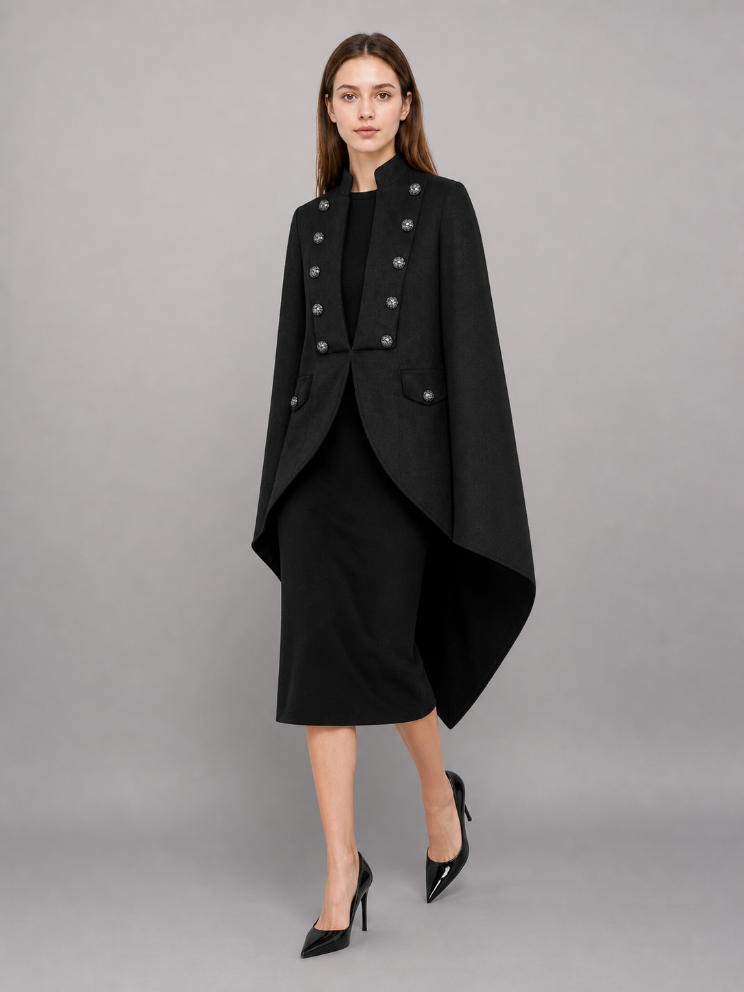 Black carnival tailcoat with a high collar
