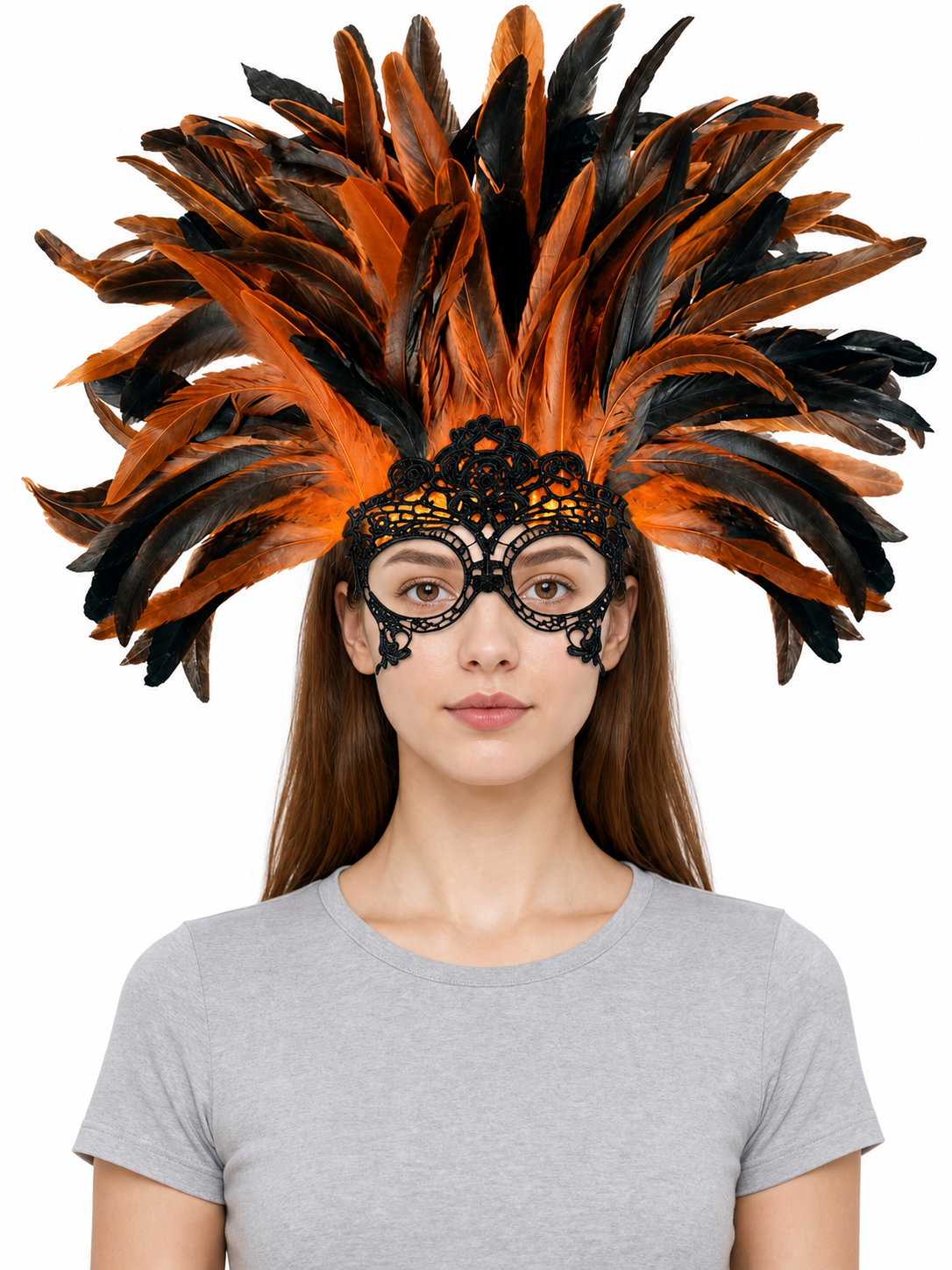 Carnival headdress with feathers and a mask