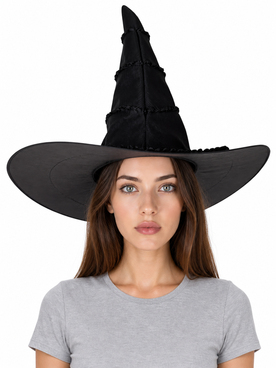 Black Halloween Witch Hat With Glossy Surface, Tall Pointed Crown And Wide Floppy Brim For Witch Cosplay Costume Party Accessory