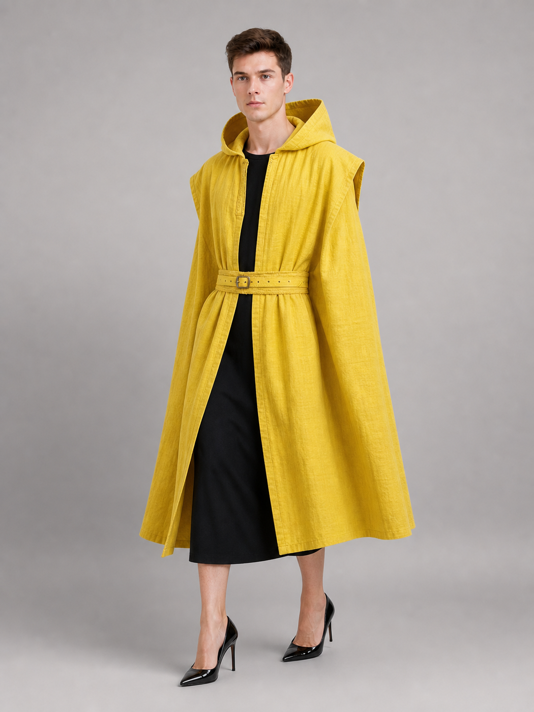 Yellow Carnival Cloak with Hood and Belt