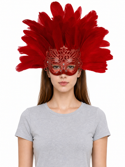 Carnival Feather Headpiece with Mask