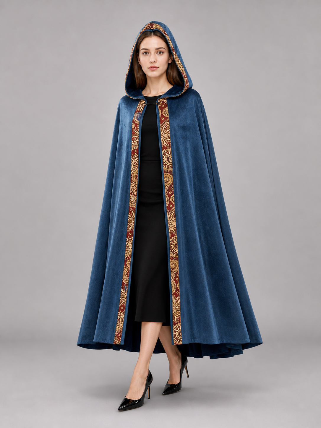 Dark Blue Hooded Carnival Cloak