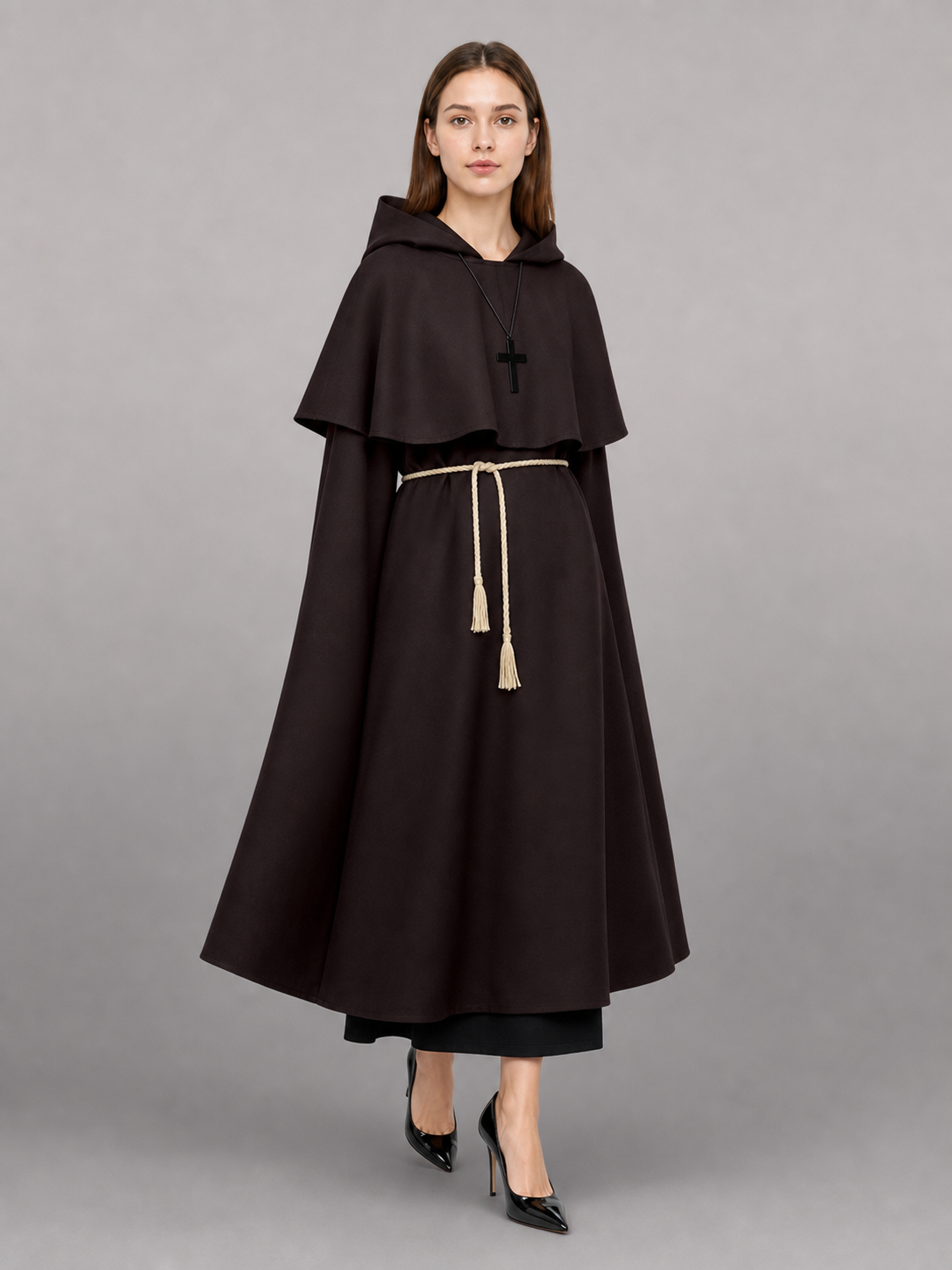 Dark Brown Hooded Costume Cape