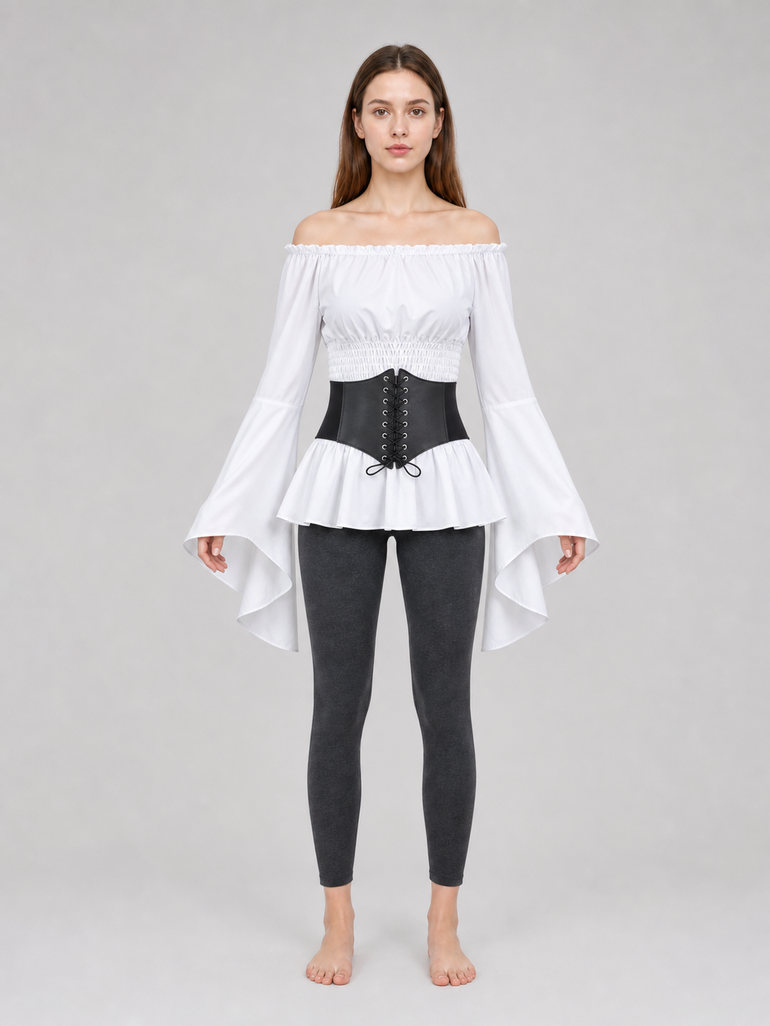 Off-the-Shoulder Blouse with Belt, Vintage Style
