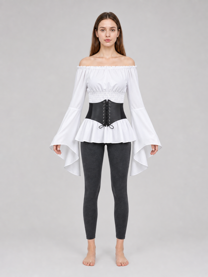 Off-the-Shoulder Blouse with Belt, Vintage Style