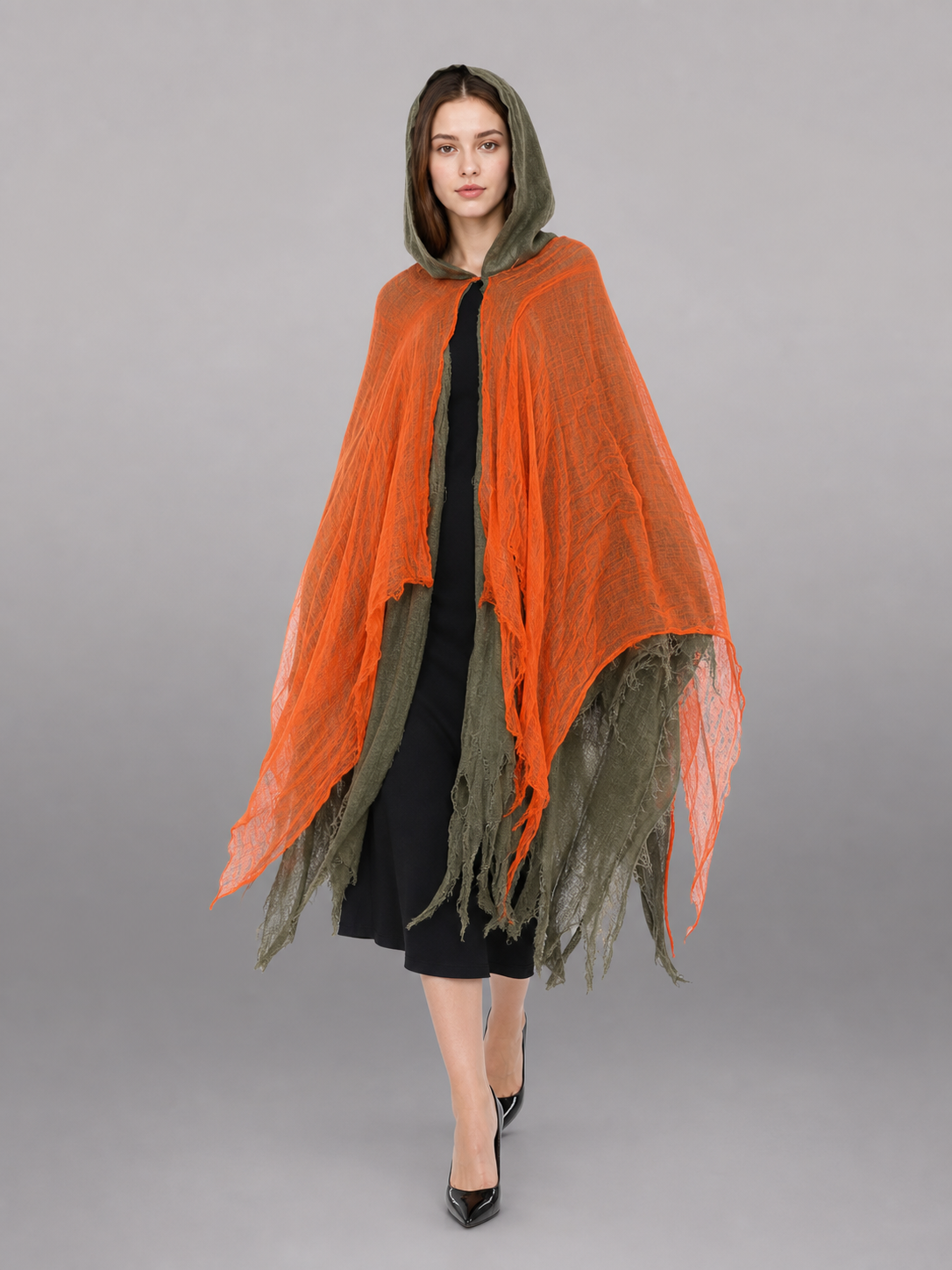 Orange and Gray Hooded Costume Cloak