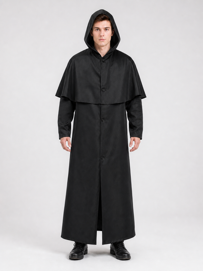 Zombie Costume: Long Black Hooded Cloak