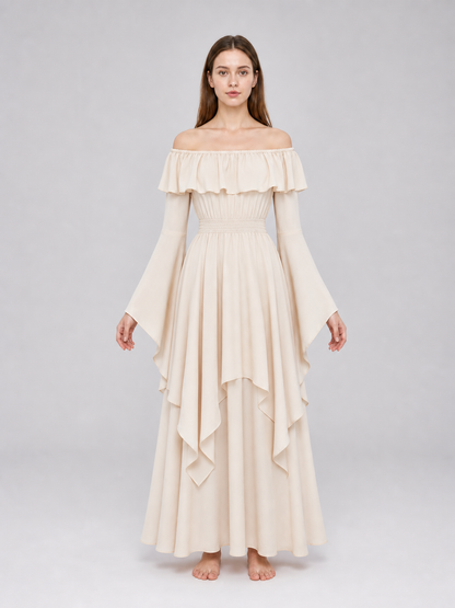 Long Off-the-Shoulder Dress with Ruffles