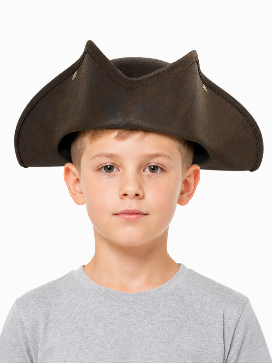 1pc Children's Dark Brown Tricorn Pirate Hat, Wide Curved Brim Costume Accessory for Pirate-Themed Dress-Up Parties and Role-Play