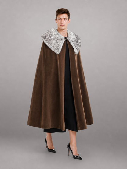 Brown Costume Cloak with Fur Collar