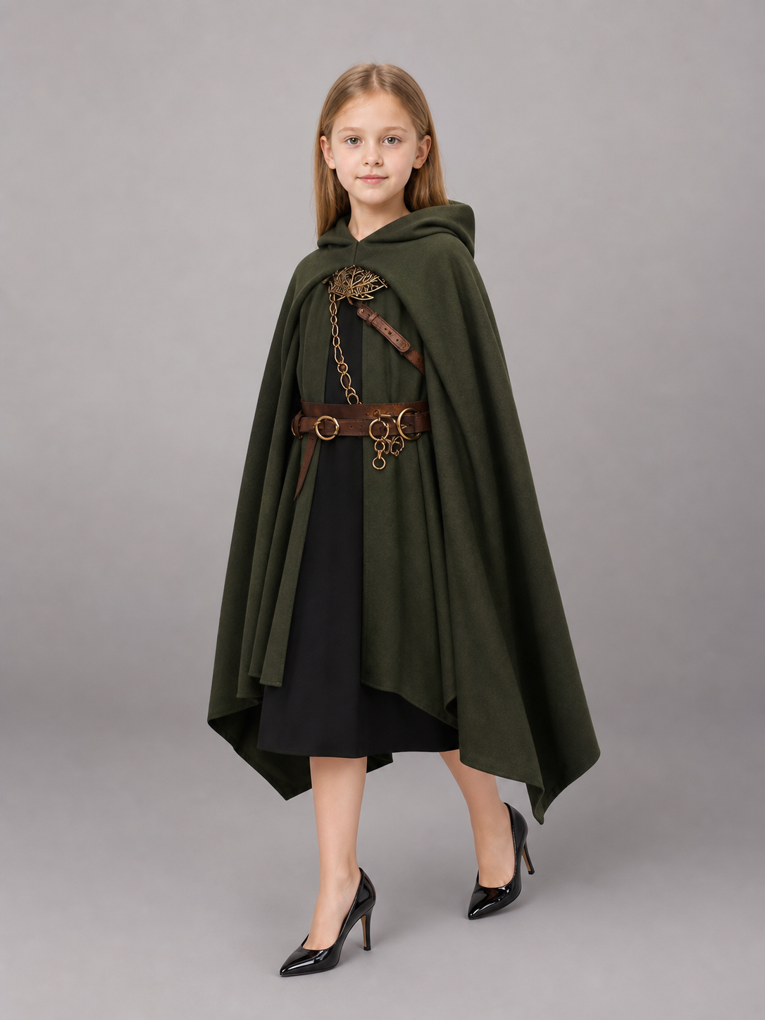 Green Medieval Hooded Carnival Cloak