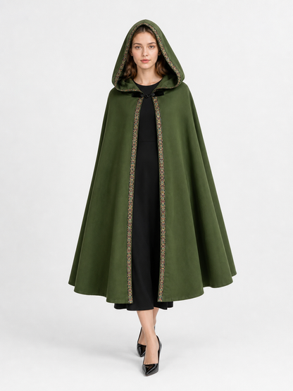 Green Carnival Cloak with Hood and Trim