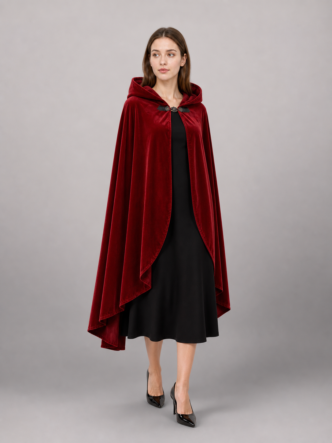 Red medieval carnival cloak with hood