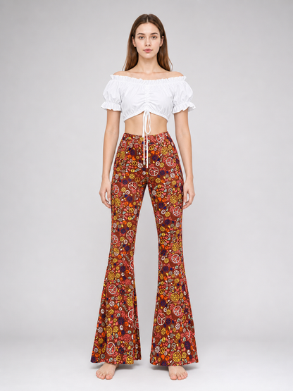 Hippie-Style Set: Bell-Bottom Pants, Top, and Accessories