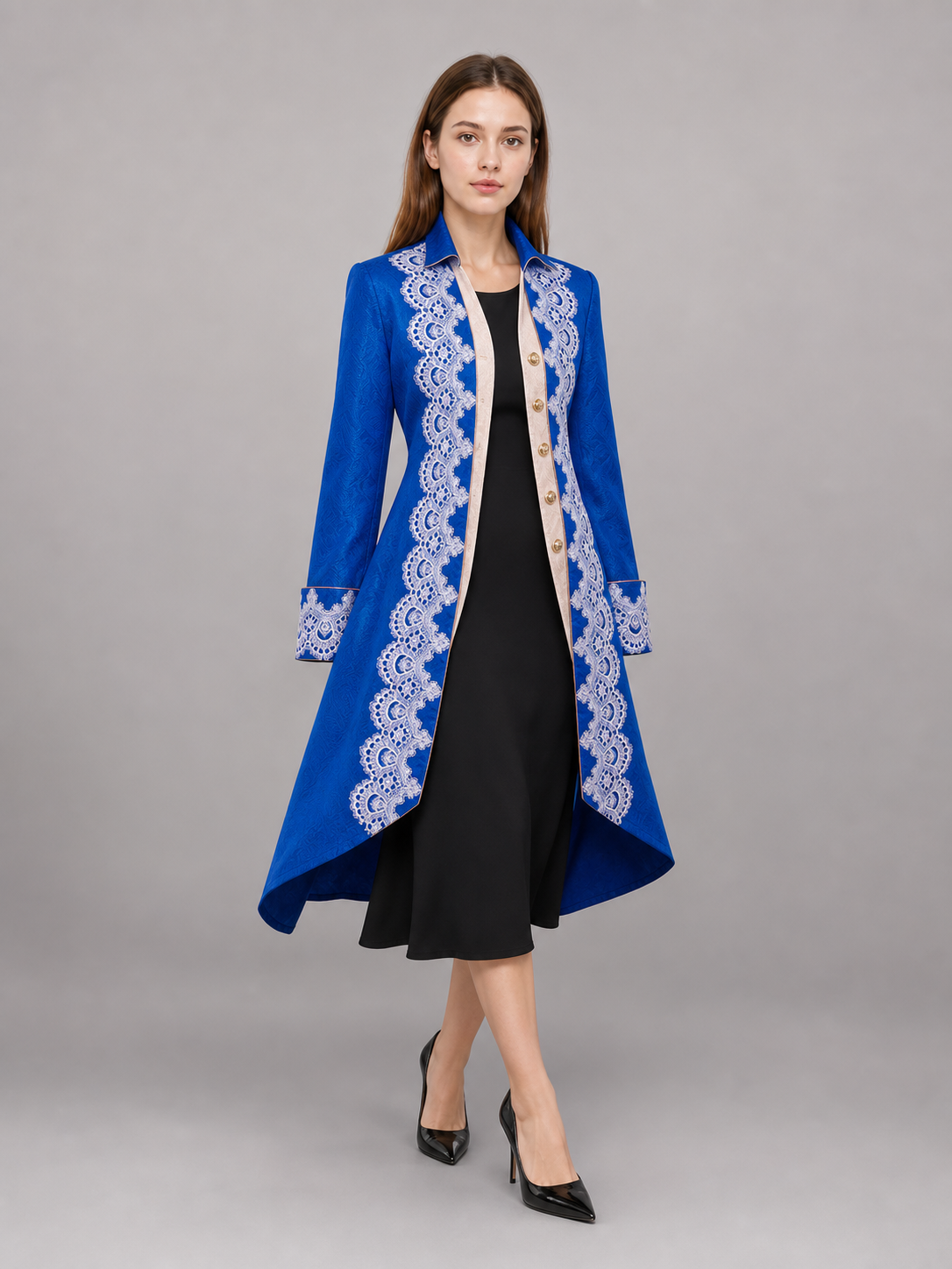 Blue costume tailcoat with decorative trim