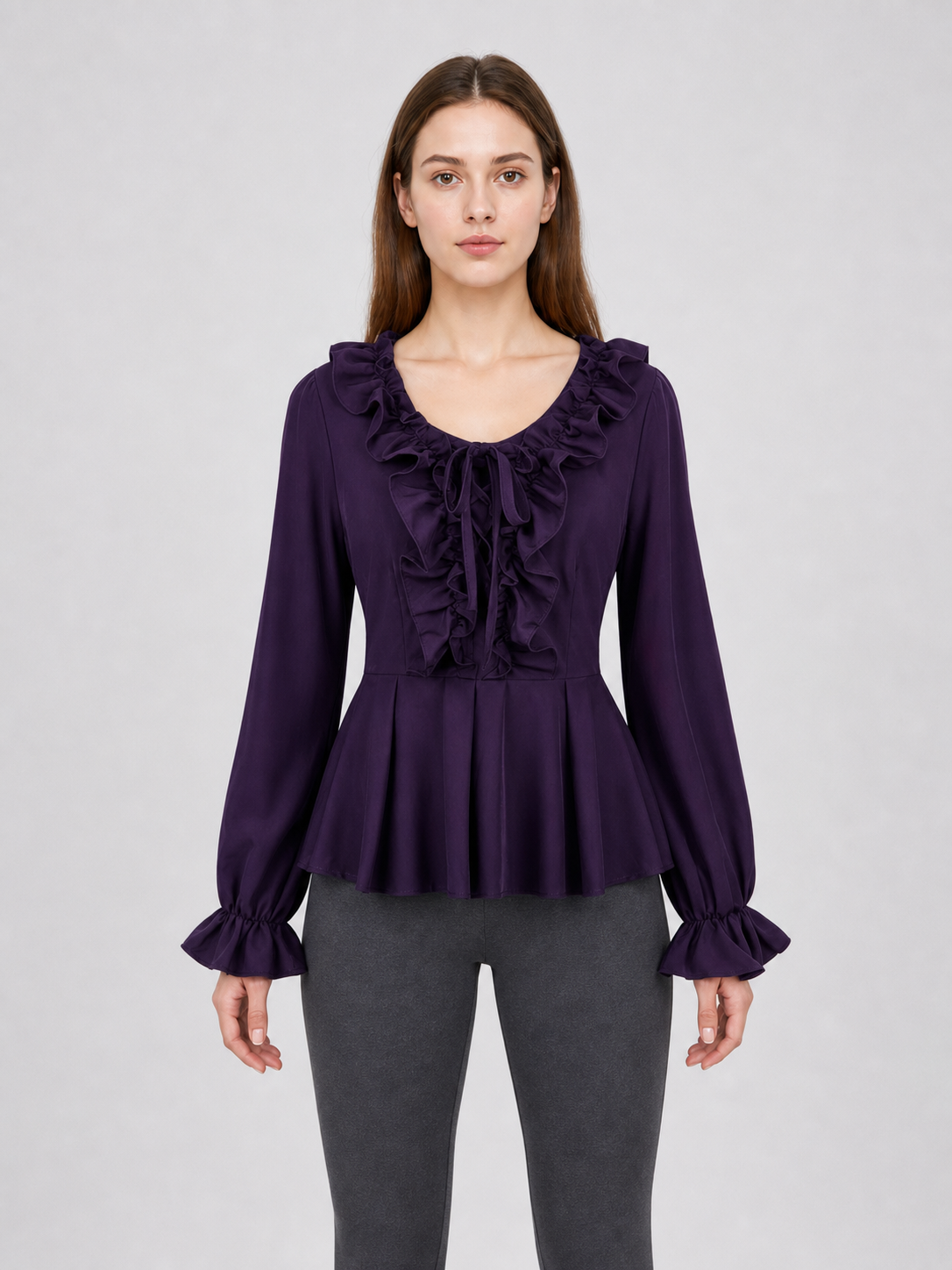 Renaissance-Style Blouse with Jabot and Lacing