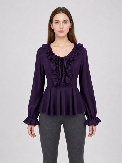 Renaissance-Style Blouse with Jabot and Lacing