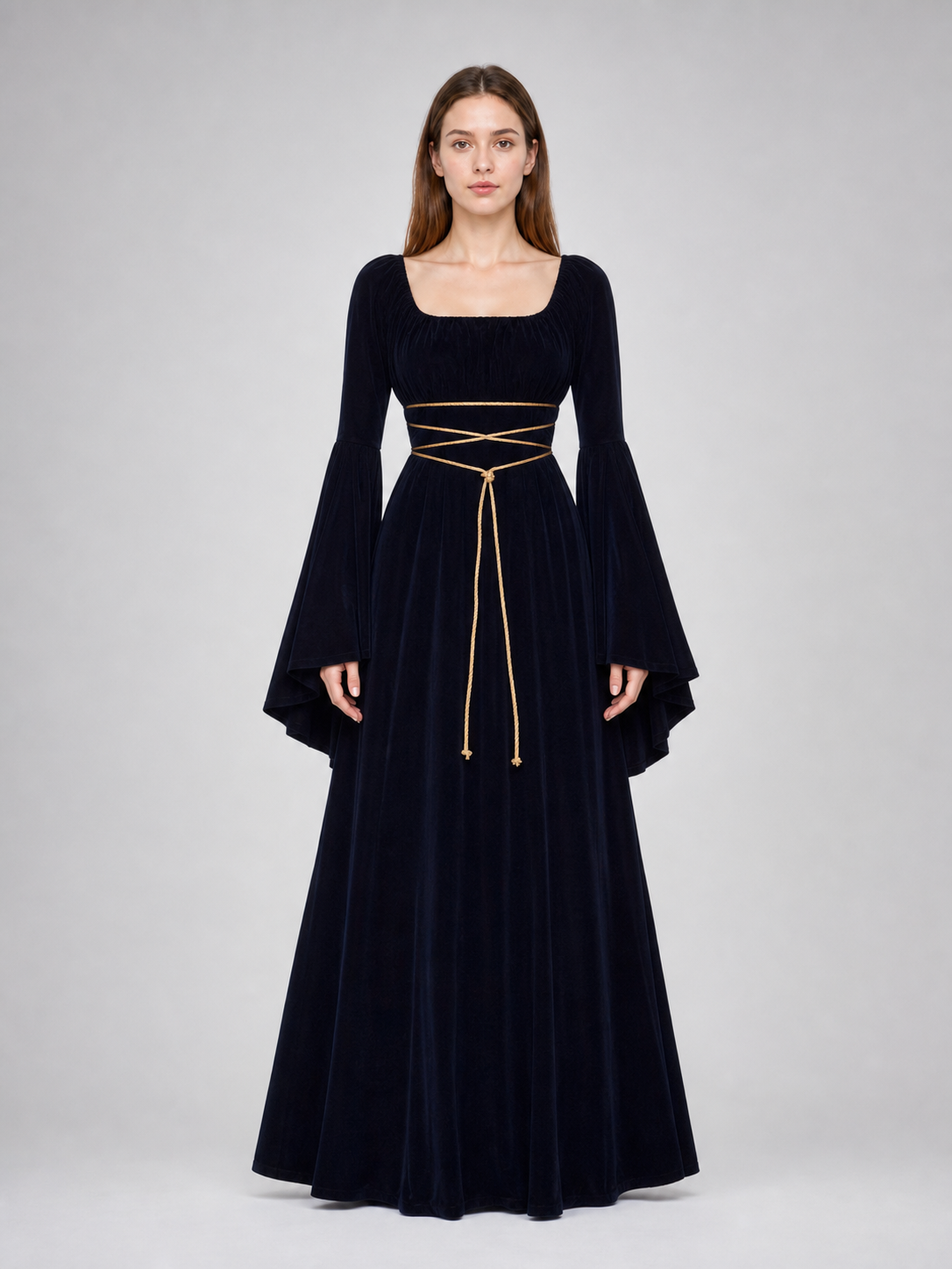 Gothic Maxi Evening Dress with Belt