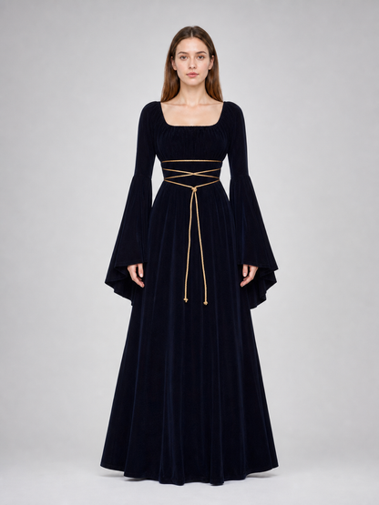 Gothic Maxi Evening Dress with Belt