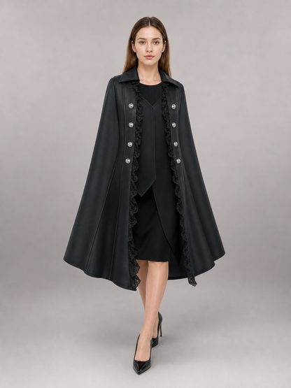 Black Gothic Carnival Cloak with Lace