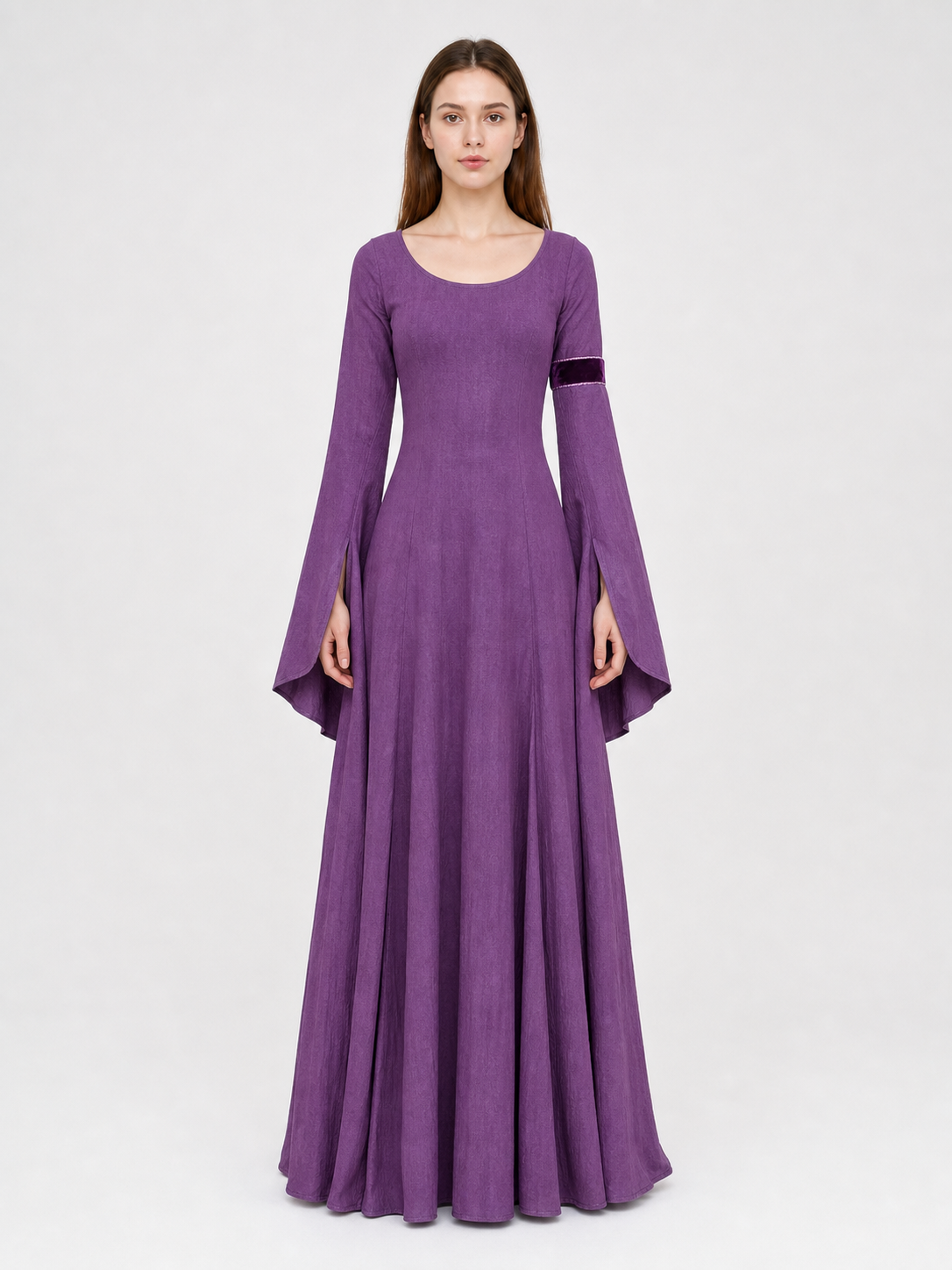 Purple Floor-Length Dress with Long Sleeves