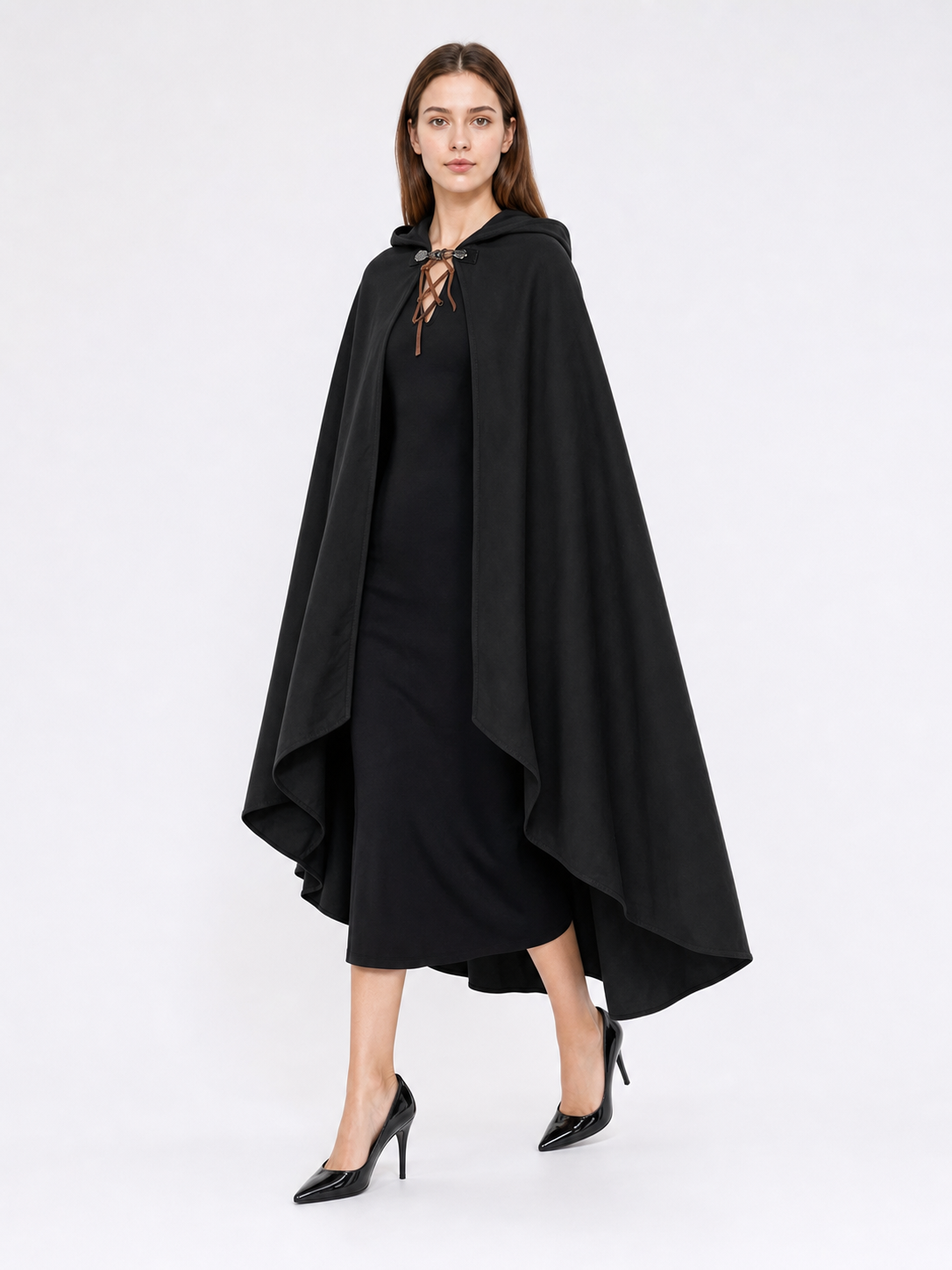 Black Medieval Hooded Carnival Cloak