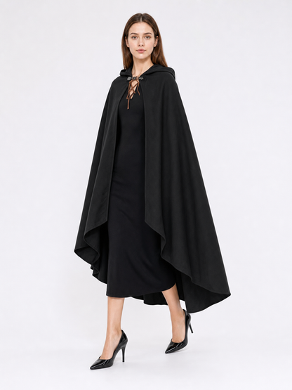 Black Medieval Hooded Carnival Cloak