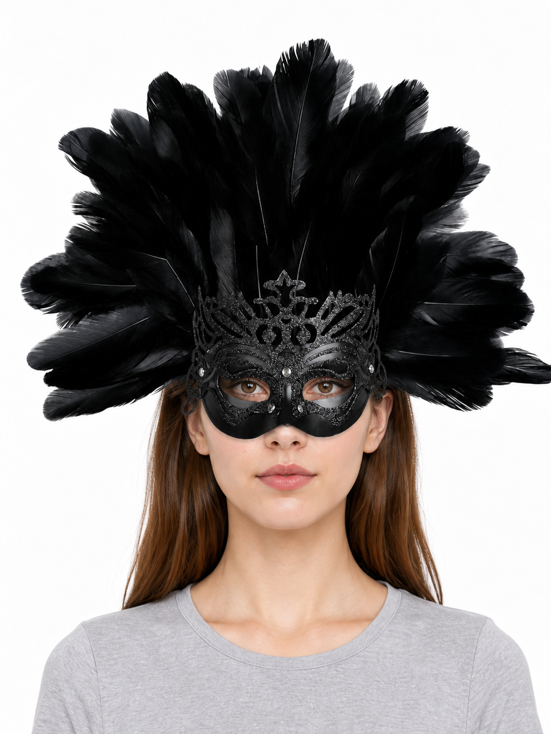 Carnival Feather Headpiece with Mask