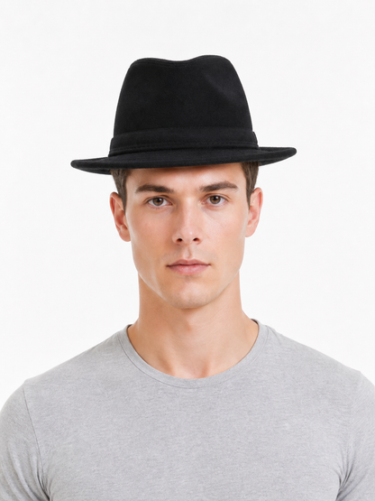 Black Carnival Fedora Hat with Wide Brim