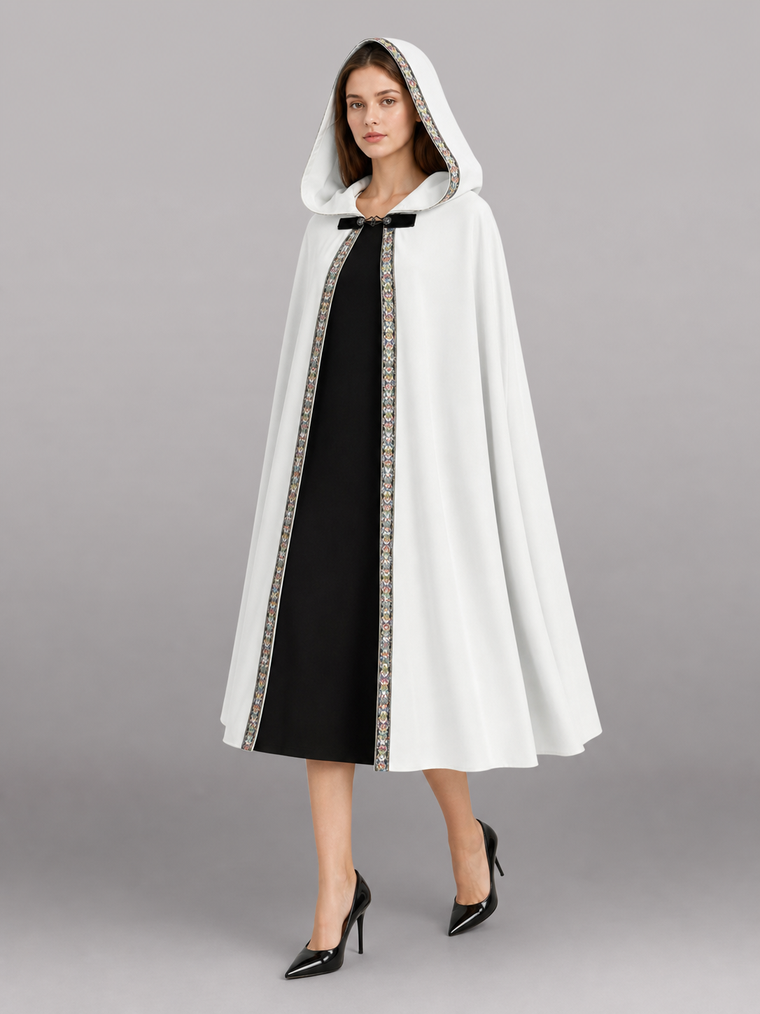 White Medieval Hooded Costume Cloak