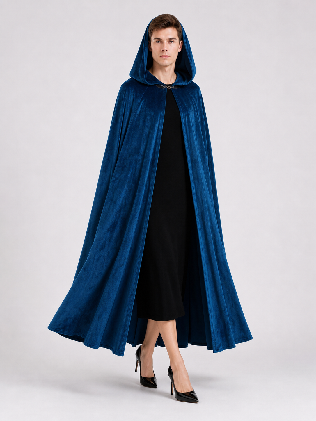 Blue Medieval Hooded Costume Cloak