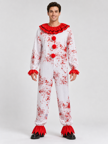 Clown Costume Jumpsuit with Red Accents