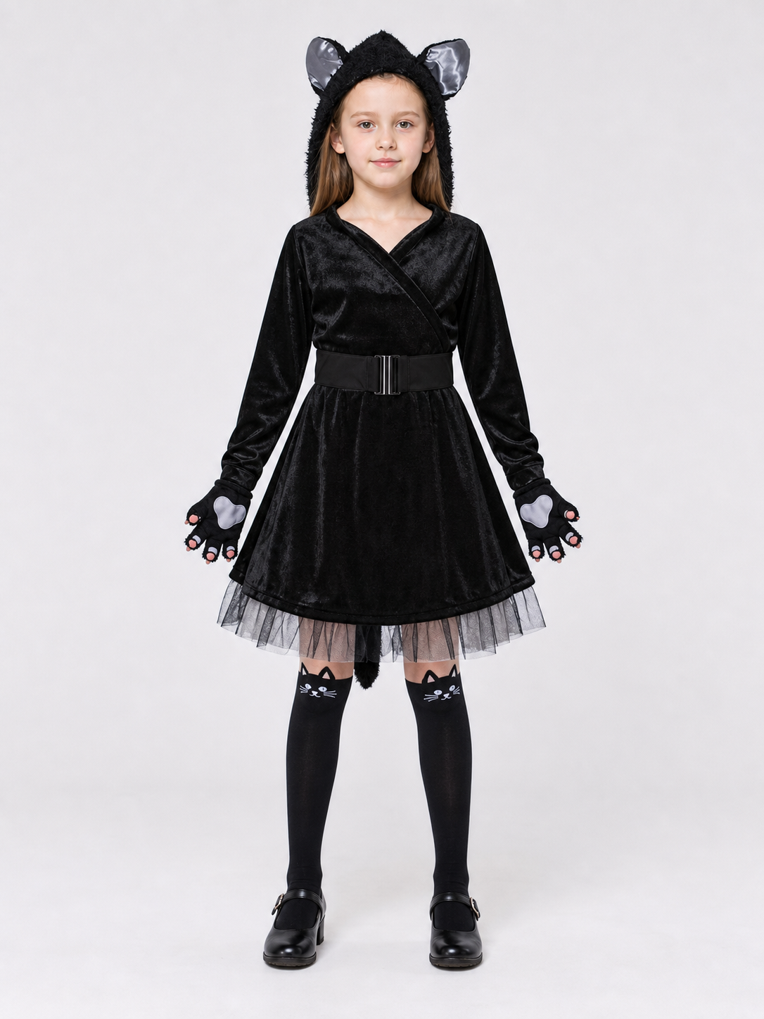 Black Cat Carnival Costume with Hood
