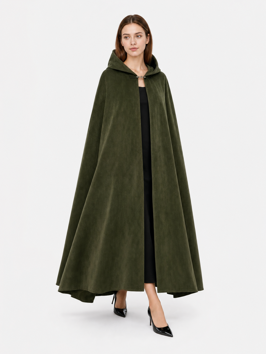 Long Green Hooded Costume Cloak