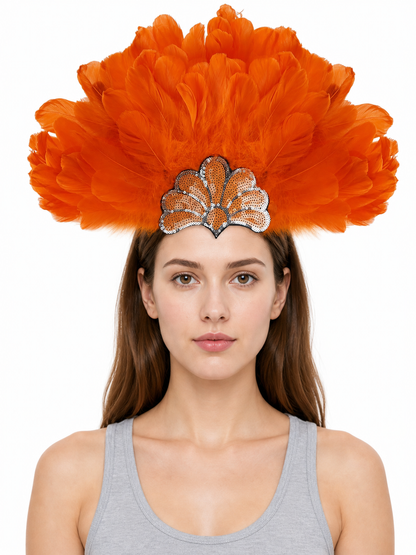 Carnival Headpiece with Orange Feathers