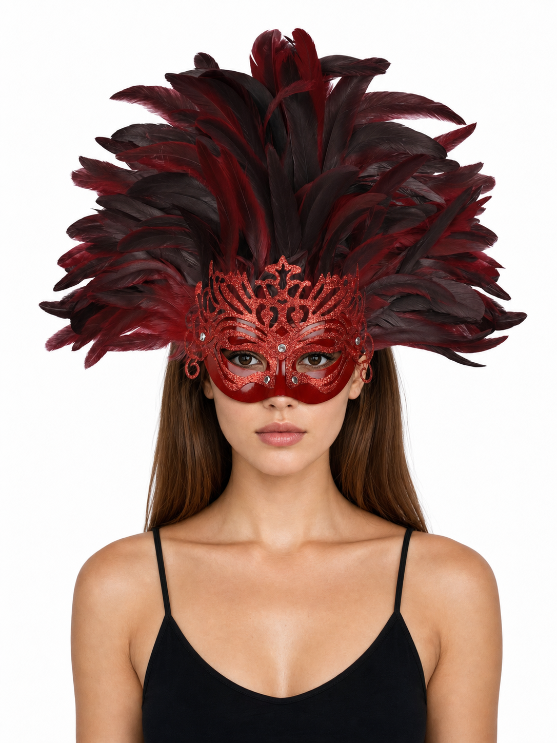 Carnival headpiece with feathers and mask