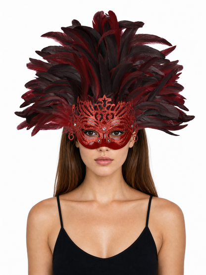 Carnival headpiece with feathers and mask