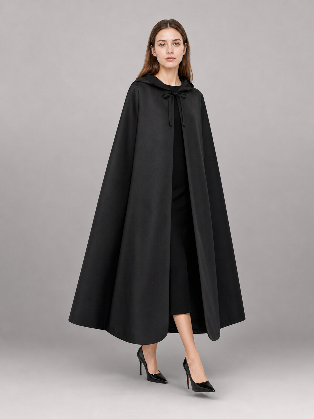 Long black hooded costume cape