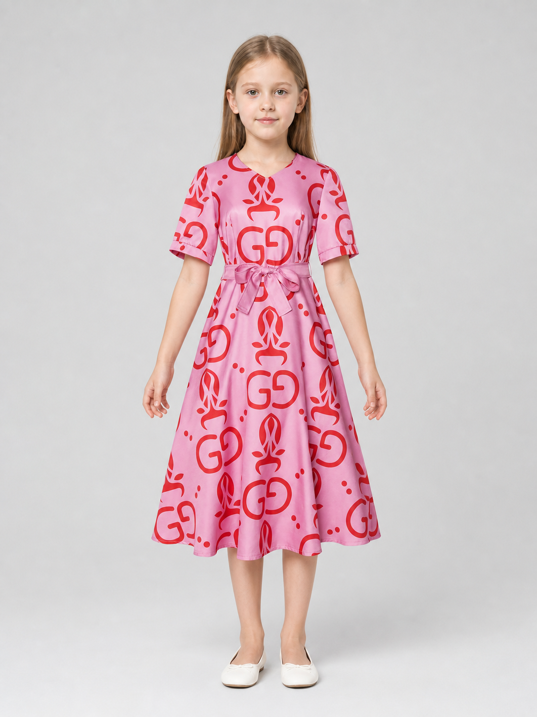 Cosplay dress with print and belt, short sleeves