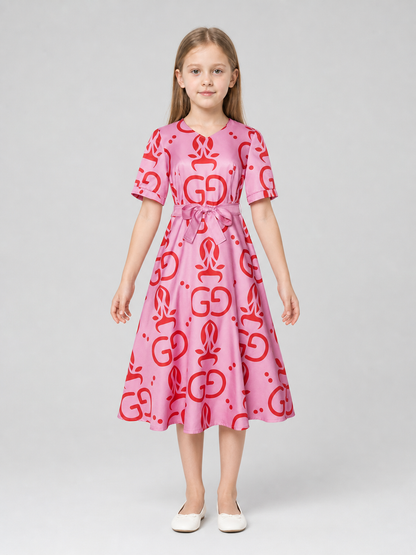 Cosplay dress with print and belt, short sleeves